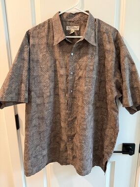 Tori Richard Brown Patterned Short-Sleeve Button-Down Shirt